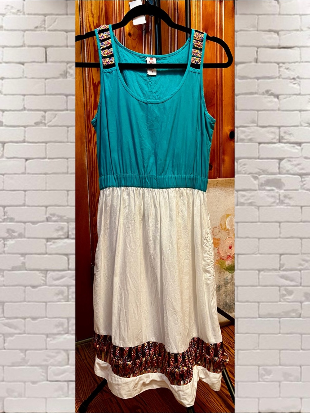 YaKaNa Sleeveless Colorblock Dress with Embellished Straps